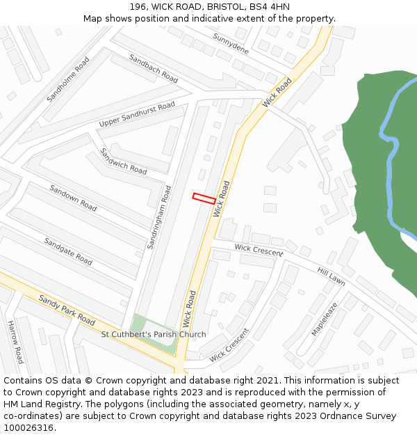 196, WICK ROAD, BRISTOL, BS4 4HN: Location map and indicative extent of plot