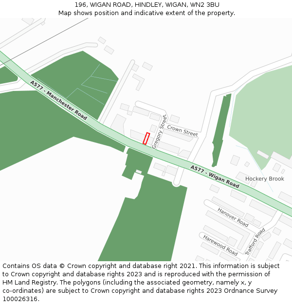 196, WIGAN ROAD, HINDLEY, WIGAN, WN2 3BU: Location map and indicative extent of plot