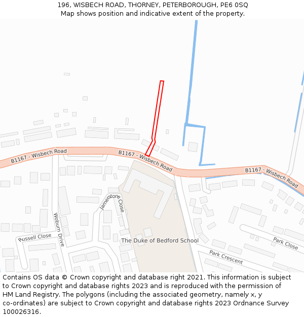 196, WISBECH ROAD, THORNEY, PETERBOROUGH, PE6 0SQ: Location map and indicative extent of plot