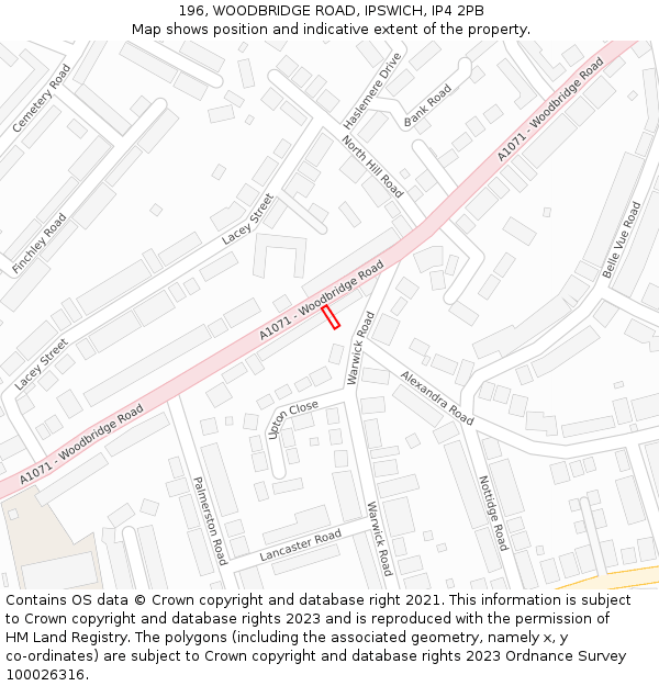 196, WOODBRIDGE ROAD, IPSWICH, IP4 2PB: Location map and indicative extent of plot