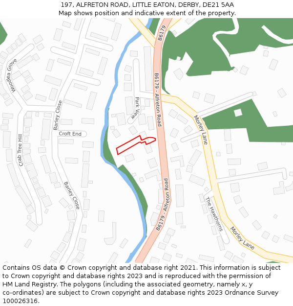 197, ALFRETON ROAD, LITTLE EATON, DERBY, DE21 5AA: Location map and indicative extent of plot