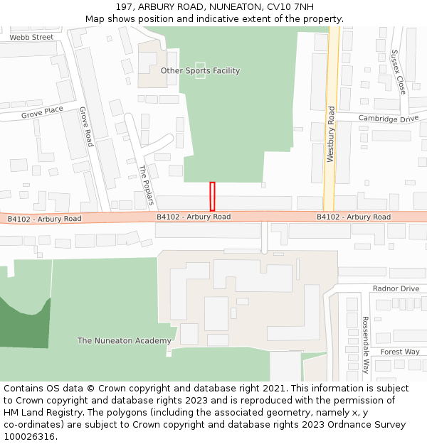197, ARBURY ROAD, NUNEATON, CV10 7NH: Location map and indicative extent of plot