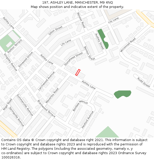 197, ASHLEY LANE, MANCHESTER, M9 4NQ: Location map and indicative extent of plot