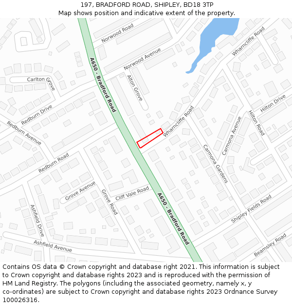 197, BRADFORD ROAD, SHIPLEY, BD18 3TP: Location map and indicative extent of plot