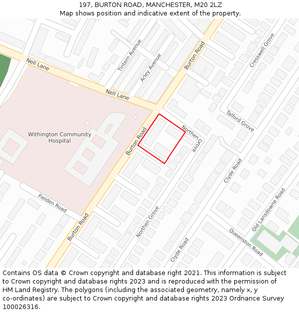 197, BURTON ROAD, MANCHESTER, M20 2LZ: Location map and indicative extent of plot