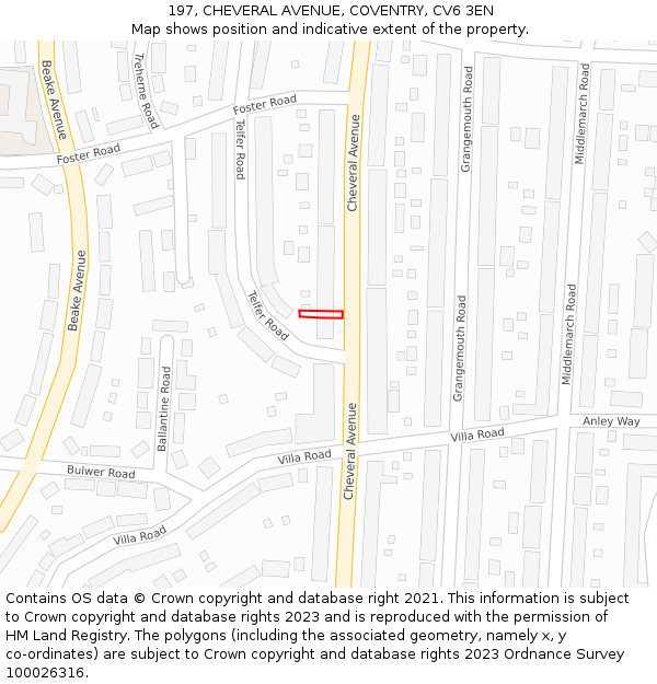 197, CHEVERAL AVENUE, COVENTRY, CV6 3EN: Location map and indicative extent of plot
