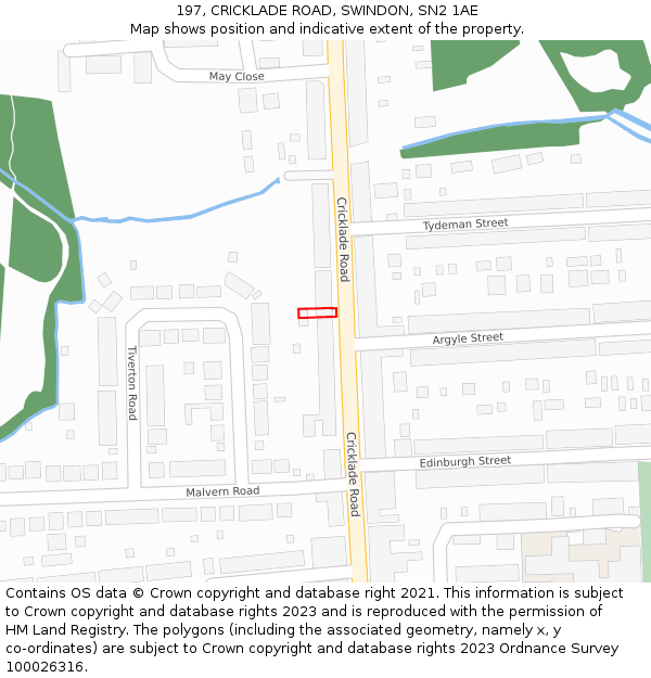 197, CRICKLADE ROAD, SWINDON, SN2 1AE: Location map and indicative extent of plot