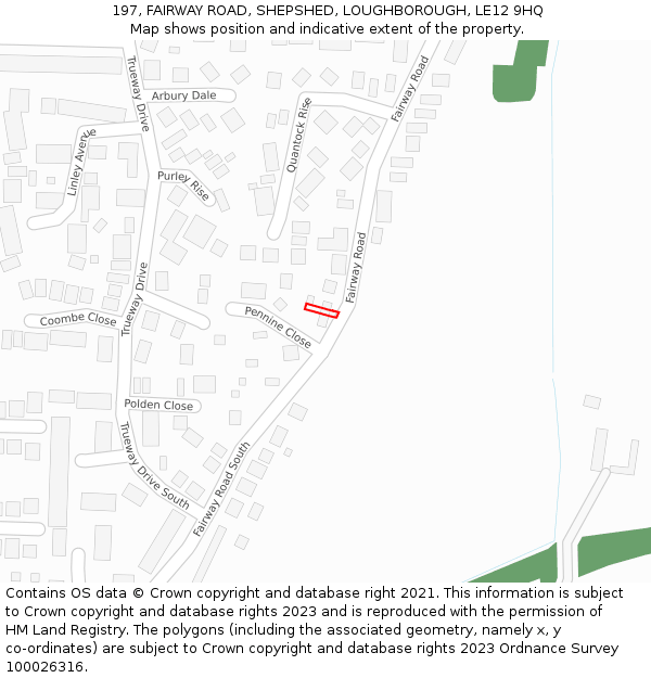 197, FAIRWAY ROAD, SHEPSHED, LOUGHBOROUGH, LE12 9HQ: Location map and indicative extent of plot