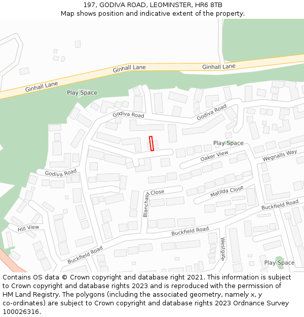 197, GODIVA ROAD, LEOMINSTER, HR6 8TB: Location map and indicative extent of plot