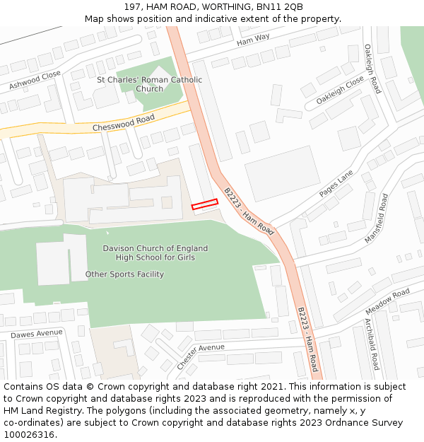 197, HAM ROAD, WORTHING, BN11 2QB: Location map and indicative extent of plot