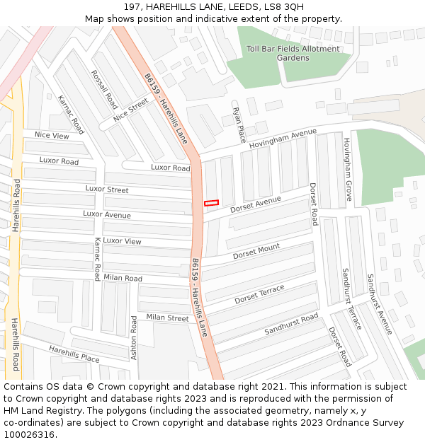 197, HAREHILLS LANE, LEEDS, LS8 3QH: Location map and indicative extent of plot