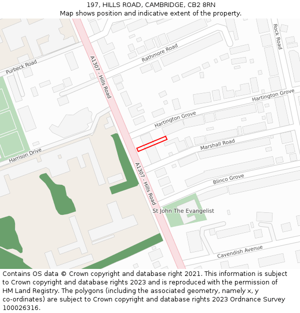 197, HILLS ROAD, CAMBRIDGE, CB2 8RN: Location map and indicative extent of plot