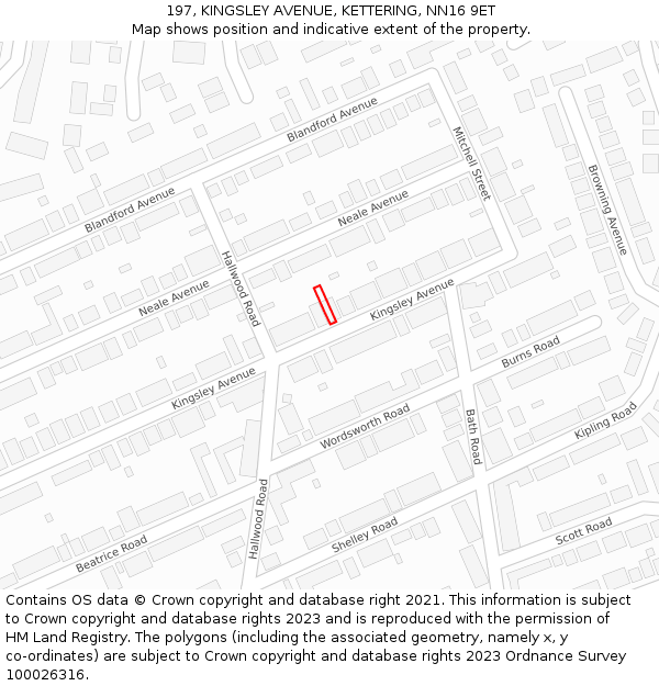 197, KINGSLEY AVENUE, KETTERING, NN16 9ET: Location map and indicative extent of plot
