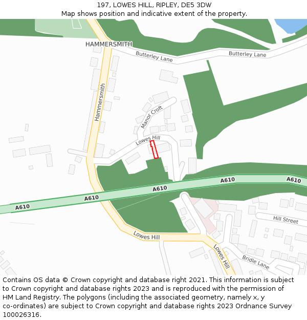 197, LOWES HILL, RIPLEY, DE5 3DW: Location map and indicative extent of plot