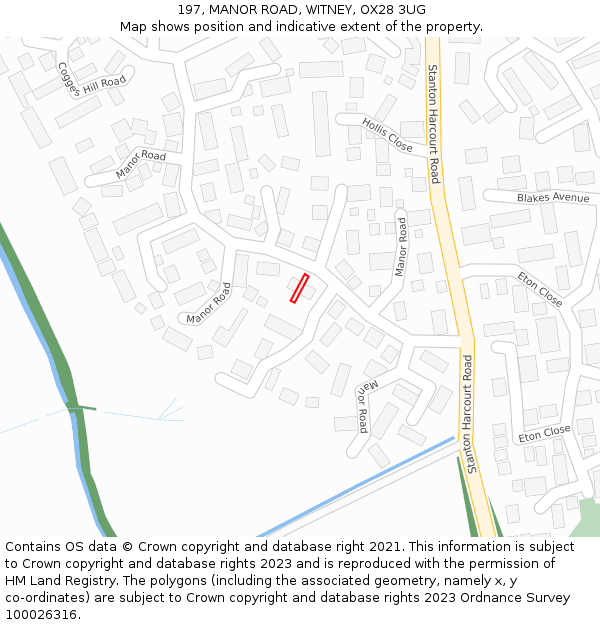 197, MANOR ROAD, WITNEY, OX28 3UG: Location map and indicative extent of plot
