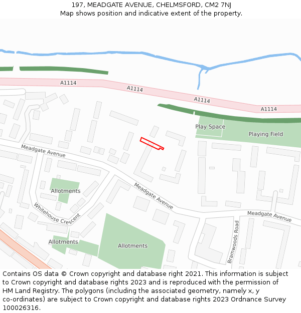 197, MEADGATE AVENUE, CHELMSFORD, CM2 7NJ: Location map and indicative extent of plot