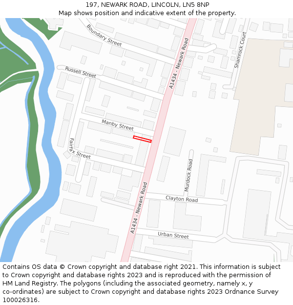 197, NEWARK ROAD, LINCOLN, LN5 8NP: Location map and indicative extent of plot
