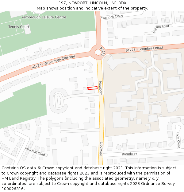 197, NEWPORT, LINCOLN, LN1 3DX: Location map and indicative extent of plot