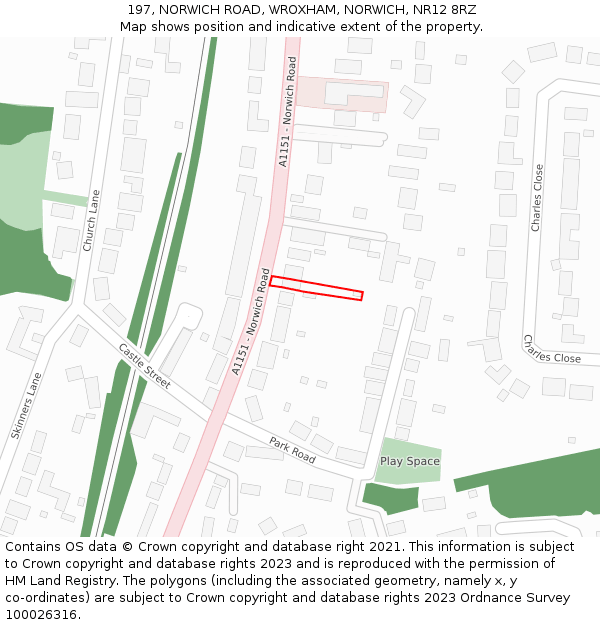 197, NORWICH ROAD, WROXHAM, NORWICH, NR12 8RZ: Location map and indicative extent of plot