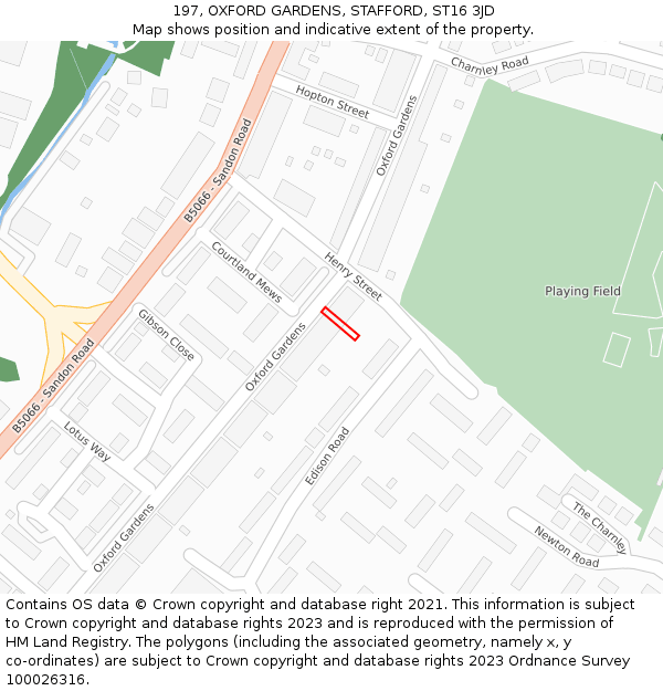 197, OXFORD GARDENS, STAFFORD, ST16 3JD: Location map and indicative extent of plot