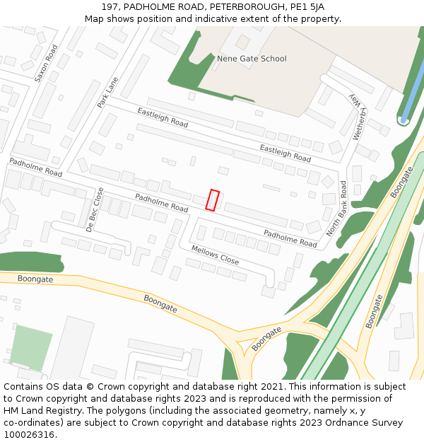 197, PADHOLME ROAD, PETERBOROUGH, PE1 5JA: Location map and indicative extent of plot