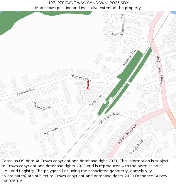 197, PEROWNE WAY, SANDOWN, PO36 9DX: Location map and indicative extent of plot