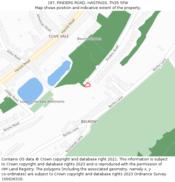197, PINDERS ROAD, HASTINGS, TN35 5PW: Location map and indicative extent of plot