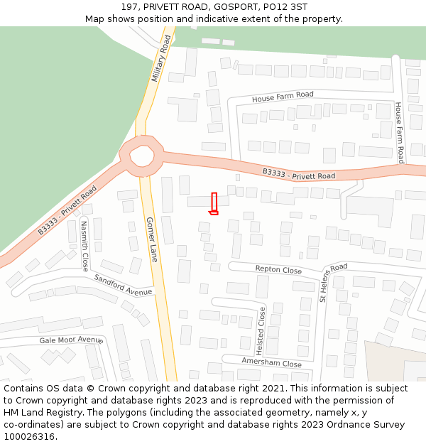 197, PRIVETT ROAD, GOSPORT, PO12 3ST: Location map and indicative extent of plot