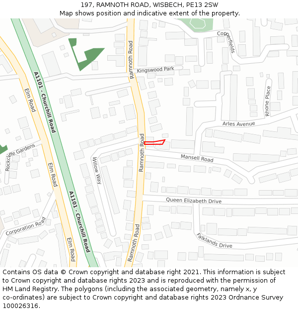 197, RAMNOTH ROAD, WISBECH, PE13 2SW: Location map and indicative extent of plot