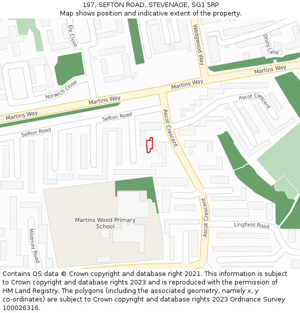 197, SEFTON ROAD, STEVENAGE, SG1 5RP: Location map and indicative extent of plot