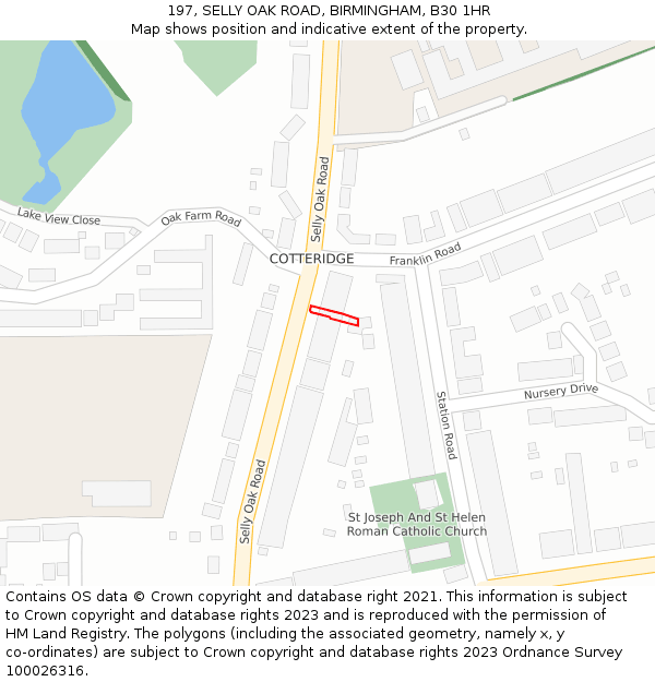 197, SELLY OAK ROAD, BIRMINGHAM, B30 1HR: Location map and indicative extent of plot