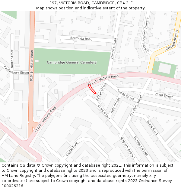 197, VICTORIA ROAD, CAMBRIDGE, CB4 3LF: Location map and indicative extent of plot