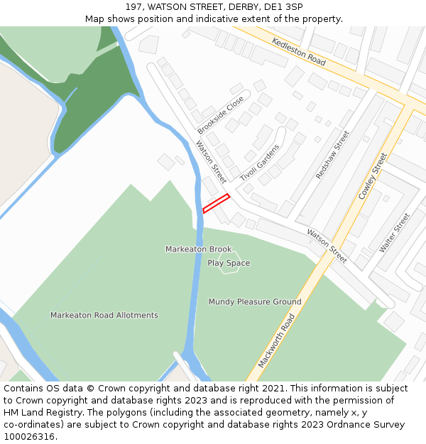 197, WATSON STREET, DERBY, DE1 3SP: Location map and indicative extent of plot