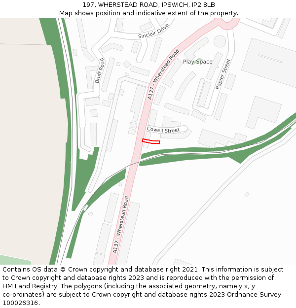 197, WHERSTEAD ROAD, IPSWICH, IP2 8LB: Location map and indicative extent of plot