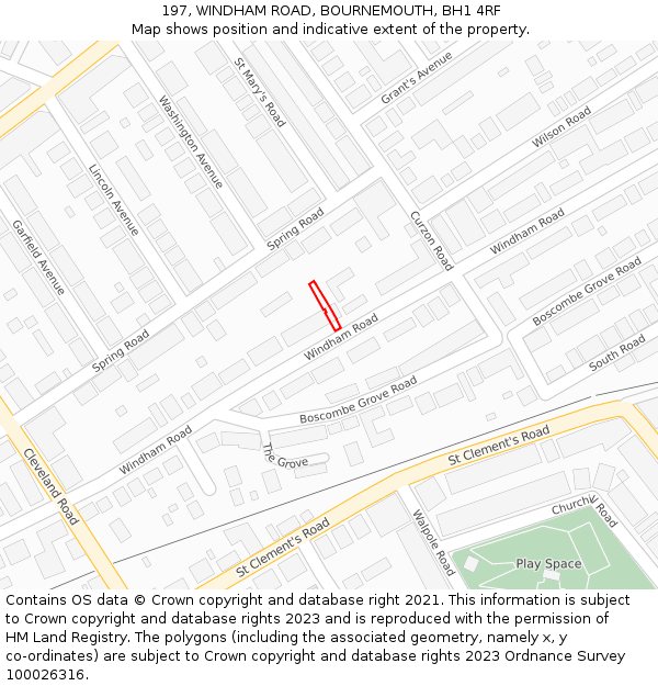 197, WINDHAM ROAD, BOURNEMOUTH, BH1 4RF: Location map and indicative extent of plot