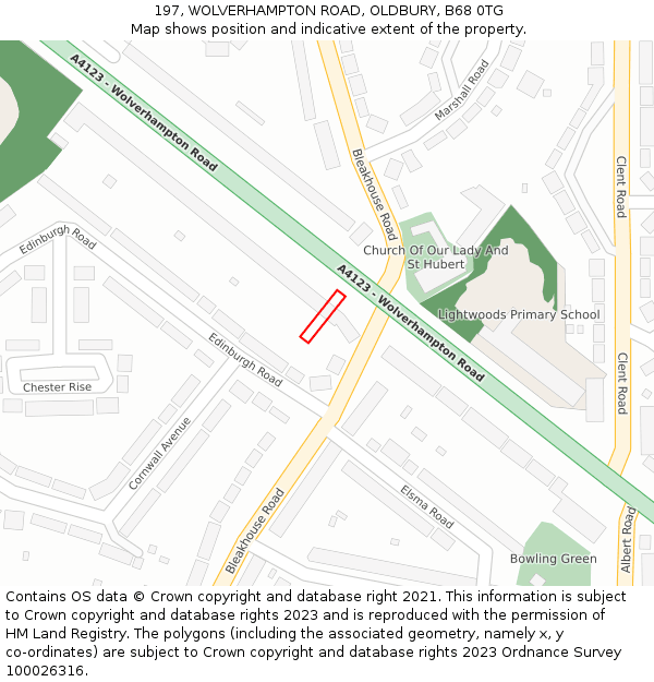 197, WOLVERHAMPTON ROAD, OLDBURY, B68 0TG: Location map and indicative extent of plot