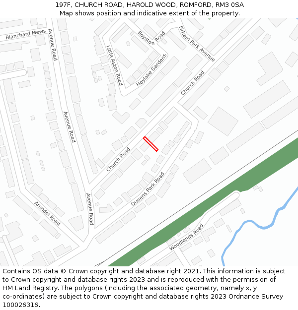 197F, CHURCH ROAD, HAROLD WOOD, ROMFORD, RM3 0SA: Location map and indicative extent of plot