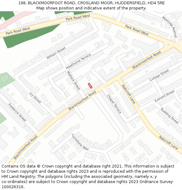 198, BLACKMOORFOOT ROAD, CROSLAND MOOR, HUDDERSFIELD, HD4 5RE: Location map and indicative extent of plot
