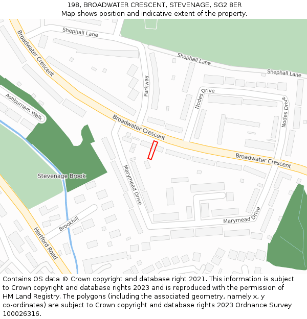 198, BROADWATER CRESCENT, STEVENAGE, SG2 8ER: Location map and indicative extent of plot