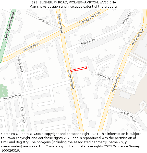 198, BUSHBURY ROAD, WOLVERHAMPTON, WV10 0NA: Location map and indicative extent of plot