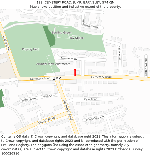 198, CEMETERY ROAD, JUMP, BARNSLEY, S74 0JN: Location map and indicative extent of plot