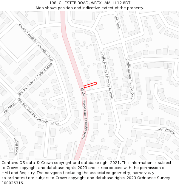 198, CHESTER ROAD, WREXHAM, LL12 8DT: Location map and indicative extent of plot