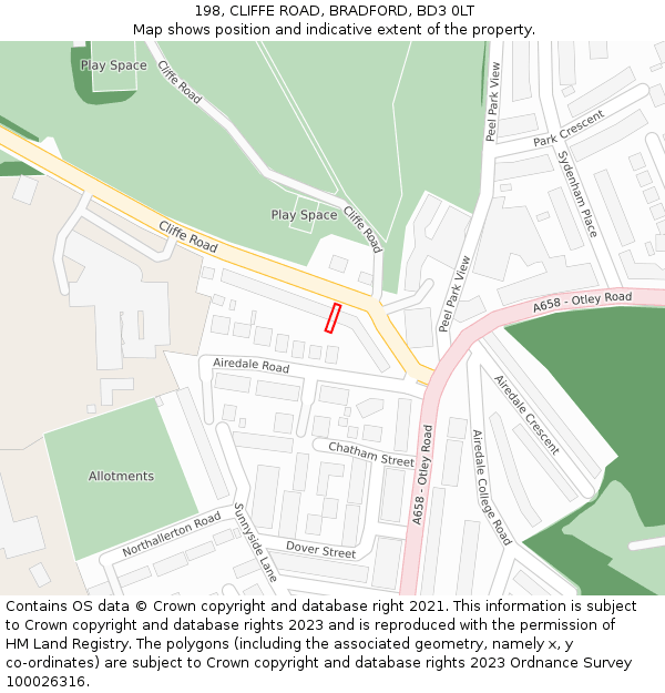 198, CLIFFE ROAD, BRADFORD, BD3 0LT: Location map and indicative extent of plot