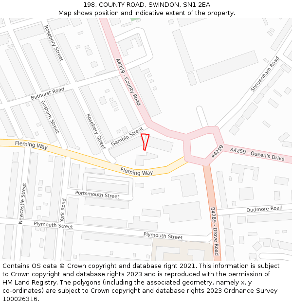198, COUNTY ROAD, SWINDON, SN1 2EA: Location map and indicative extent of plot