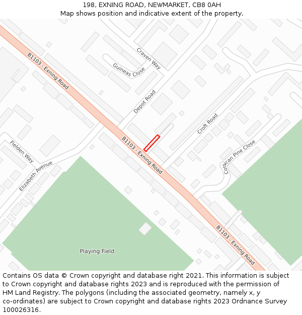 198, EXNING ROAD, NEWMARKET, CB8 0AH: Location map and indicative extent of plot