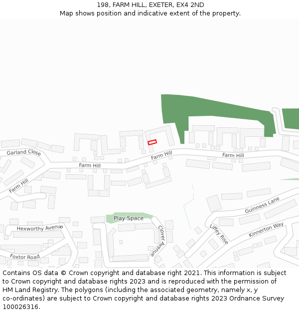 198, FARM HILL, EXETER, EX4 2ND: Location map and indicative extent of plot