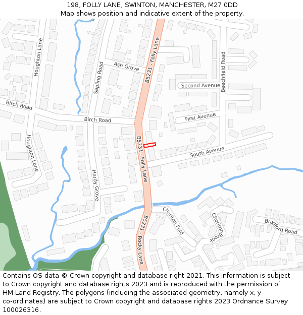 198, FOLLY LANE, SWINTON, MANCHESTER, M27 0DD: Location map and indicative extent of plot