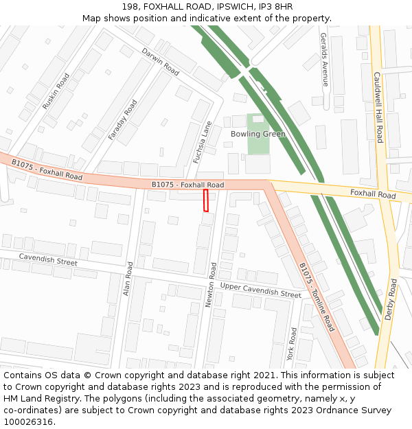 198, FOXHALL ROAD, IPSWICH, IP3 8HR: Location map and indicative extent of plot