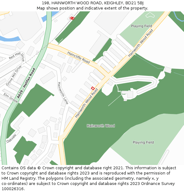 198, HAINWORTH WOOD ROAD, KEIGHLEY, BD21 5BJ: Location map and indicative extent of plot