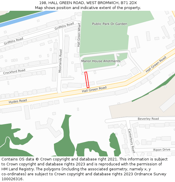 198, HALL GREEN ROAD, WEST BROMWICH, B71 2DX: Location map and indicative extent of plot